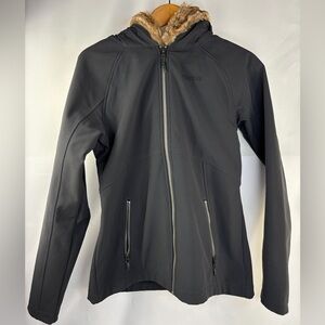 MARMOT Furlong Faux Fur Hooded Jacket Medium Black Zip Up Fleece Lined Coat
